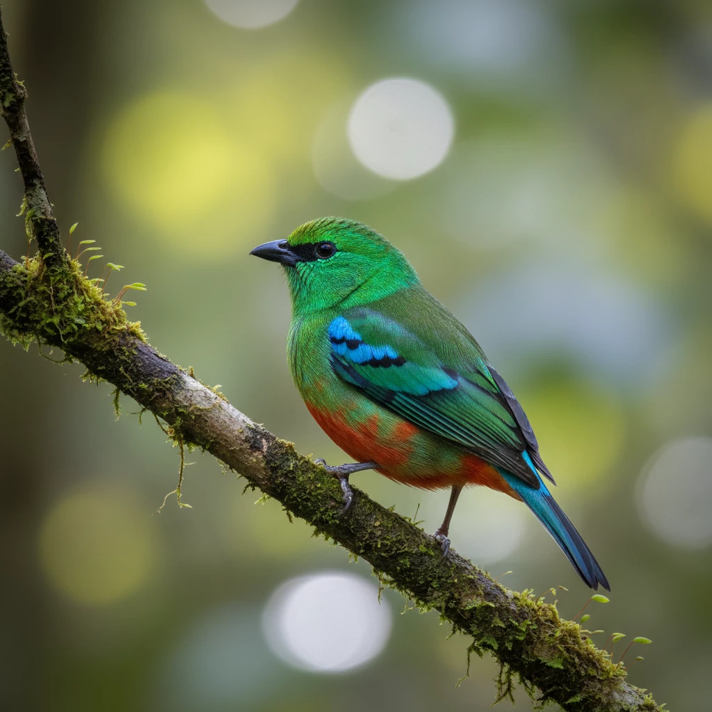 Saíra-sete-cores em galho da mata atlântica